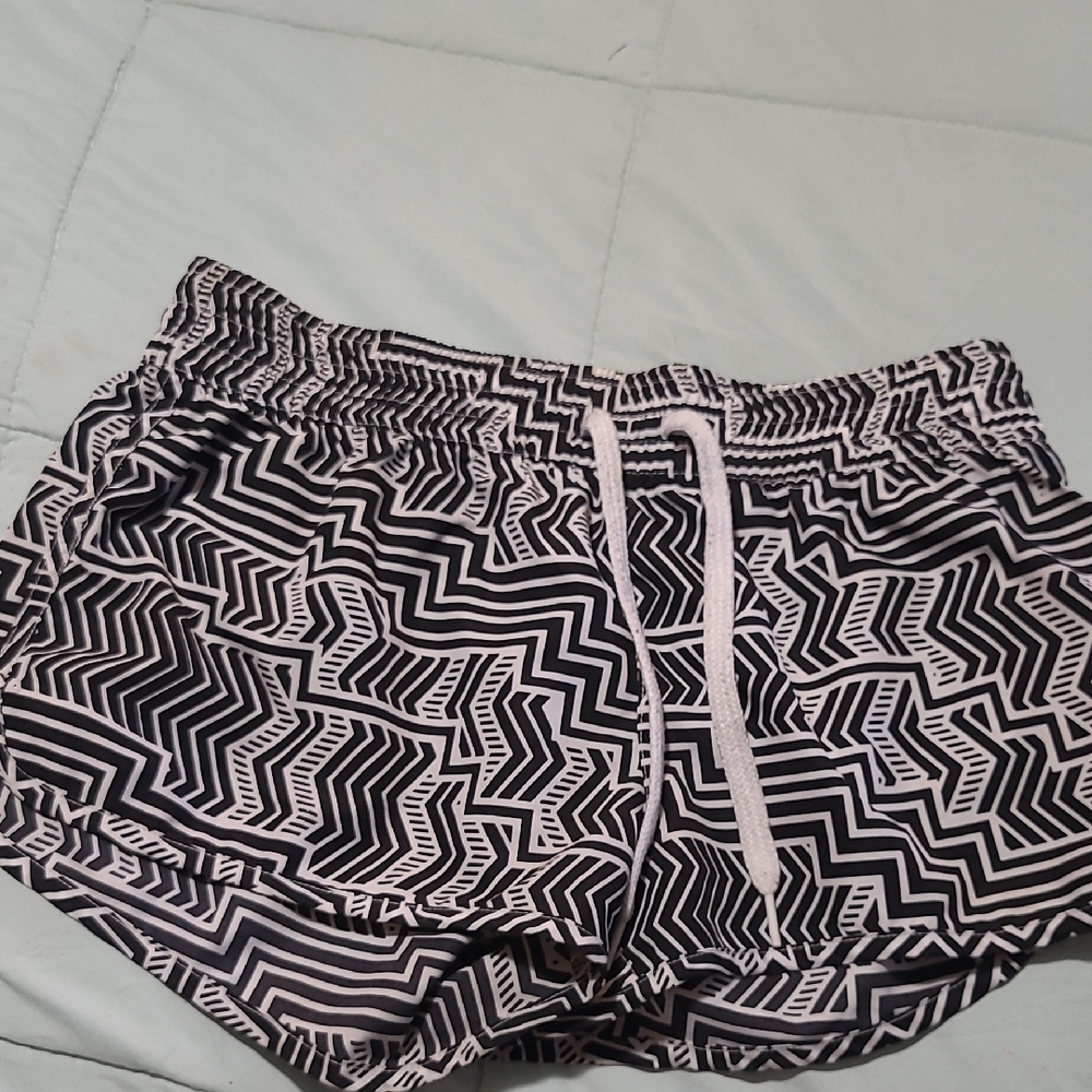 OP Black and White Athletic Shorts with Geometric Pattern
